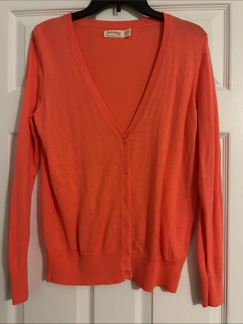 Faded Glory Coral V-Neck Button Cardigan Sweater